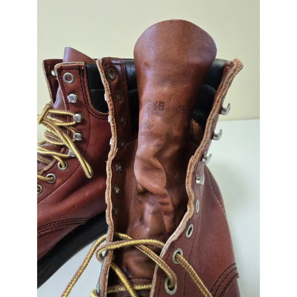 Vintage Red Wing Boots Mens 8.5 B Leather 404 Moc Toe Super Sole Workwear Worn